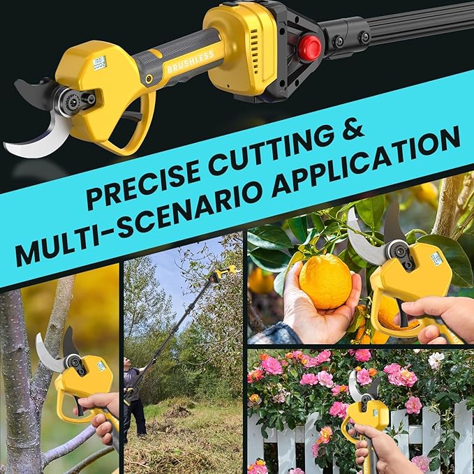 2-in-1 Pole Pruning Shears, 2.0 Inches Cutting Diameter Cordless Electric Pole Pruners - Brushless Motor, 2.0Ah*2 Batteries, SK7 Blade, 8.7FT Adjustable Branches Cutter for Tree Trimming