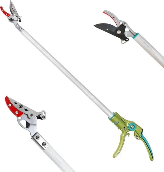 GARTOL Cut & Hold Long Reach Pole Pruner, 32 Inch Lightweight Tree Trimmer Long handle Pruner, Cuts up to 1/2 Inch, One-Hand Use Garden Pruning Shears for Branches Trimming, Fruit Picking