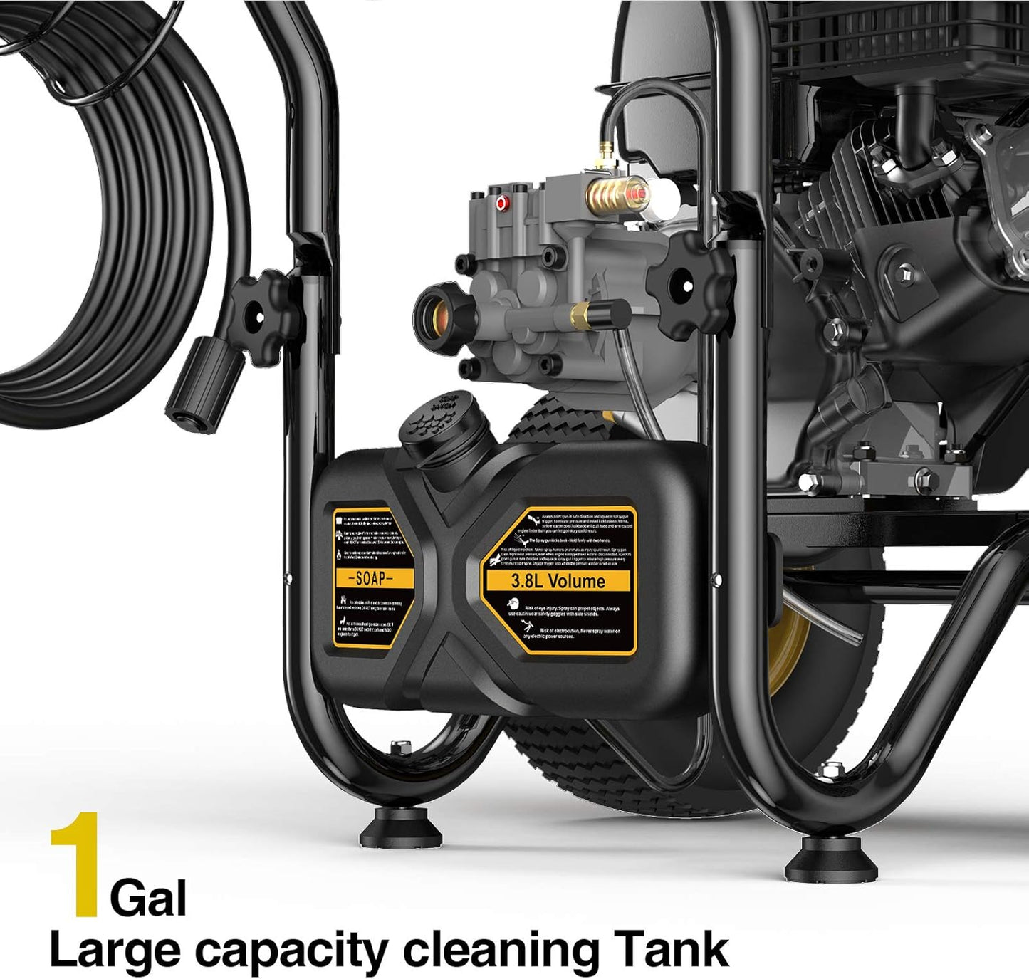 BLUBERY 3600 PSI Gas Pressure Washer, 2.7 GPM Heavy Duty High Power Washer, 30Ft Pressure Hose&Soap Tank,5 Pressure Nozzles,Black