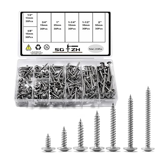 #8 Screws Assortment Set 210Pcs 410 Stainless Steel Standard Thread Truss Head Fast Self Tapping Wood Screw by SG TZH