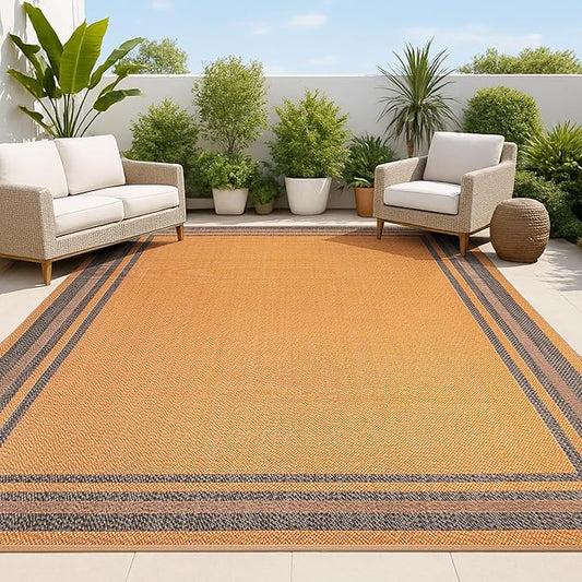 JONATHAN Y Border Stripe Indoor Outdoor Area Rug 3X5 Orange/Dark Gray, James Modern for Backyard, Patio, Porch, Easy-Cleaning, High Traffic, Pet-Friendly, Non-Shedding (SMB201A-3)